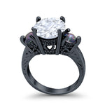 Three Stone Ring Round Simulated Rainbow Cubic Zirconia 925 Sterling Silver