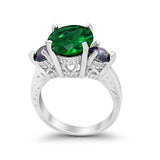 Three Stone Ring Round Simulated Rainbow Cubic Zirconia 925 Sterling Silver