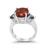 Three Stone Ring Round Simulated Rainbow Cubic Zirconia 925 Sterling Silver