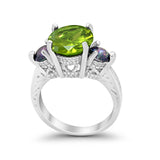 Three Stone Ring Round Simulated Rainbow Cubic Zirconia 925 Sterling Silver