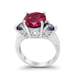 Three Stone Ring Round Simulated Rainbow Cubic Zirconia 925 Sterling Silver