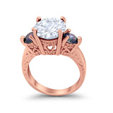 Three Stone Ring Round Simulated Rainbow Cubic Zirconia 925 Sterling Silver