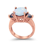 Three Stone Ring Round Simulated Rainbow Cubic Zirconia 925 Sterling Silver