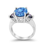 Three Stone Ring Round Simulated Rainbow Cubic Zirconia 925 Sterling Silver