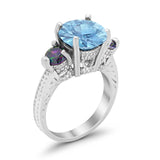Three Stone Ring Round Simulated Rainbow Cubic Zirconia 925 Sterling Silver