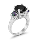 Three Stone Ring Round Simulated Rainbow Cubic Zirconia 925 Sterling Silver