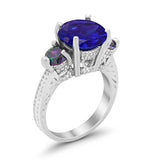 Three Stone Ring Round Simulated Rainbow Cubic Zirconia 925 Sterling Silver
