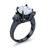 Three Stone Ring Round Simulated Rainbow Cubic Zirconia 925 Sterling Silver