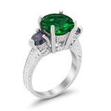 Three Stone Ring Round Simulated Rainbow Cubic Zirconia 925 Sterling Silver