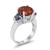 Three Stone Ring Round Simulated Rainbow Cubic Zirconia 925 Sterling Silver