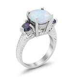 Three Stone Ring Round Simulated Rainbow Cubic Zirconia 925 Sterling Silver
