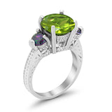 Three Stone Ring Round Simulated Rainbow Cubic Zirconia 925 Sterling Silver