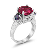 Three Stone Ring Round Simulated Rainbow Cubic Zirconia 925 Sterling Silver