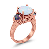 Three Stone Ring Round Simulated Rainbow Cubic Zirconia 925 Sterling Silver
