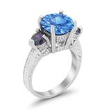 Three Stone Ring Round Simulated Rainbow Cubic Zirconia 925 Sterling Silver