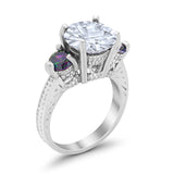 Three Stone Ring Round Simulated Rainbow Cubic Zirconia 925 Sterling Silver