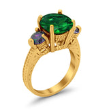 Three Stone Ring Round Simulated Rainbow Cubic Zirconia 925 Sterling Silver