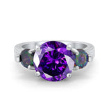 Three Stone Ring Round Simulated Rainbow Cubic Zirconia 925 Sterling Silver