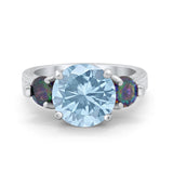 Three Stone Ring Round Simulated Rainbow Cubic Zirconia 925 Sterling Silver