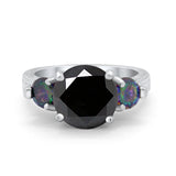 Three Stone Ring Round Simulated Rainbow Cubic Zirconia 925 Sterling Silver