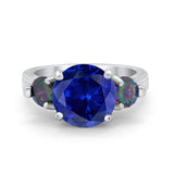 Three Stone Ring Round Simulated Rainbow Cubic Zirconia 925 Sterling Silver