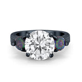 Three Stone Ring Round Simulated Rainbow Cubic Zirconia 925 Sterling Silver