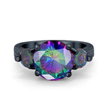 Three Stone Ring Round Simulated Rainbow Cubic Zirconia 925 Sterling Silver