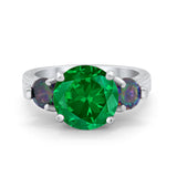 Three Stone Ring Round Simulated Rainbow Cubic Zirconia 925 Sterling Silver