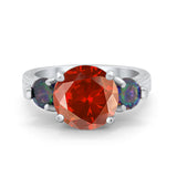 Three Stone Ring Round Simulated Rainbow Cubic Zirconia 925 Sterling Silver