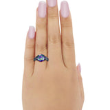 Three Stone Ring Round Simulated Rainbow Cubic Zirconia 925 Sterling Silver
