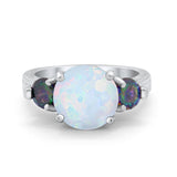 Three Stone Ring Round Simulated Rainbow Cubic Zirconia 925 Sterling Silver