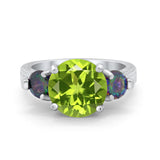 Three Stone Ring Round Simulated Rainbow Cubic Zirconia 925 Sterling Silver