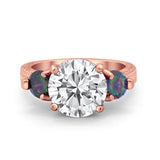 Three Stone Ring Round Simulated Rainbow Cubic Zirconia 925 Sterling Silver