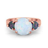 Three Stone Ring Round Simulated Rainbow Cubic Zirconia 925 Sterling Silver