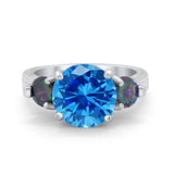 Three Stone Ring Round Simulated Rainbow Cubic Zirconia 925 Sterling Silver