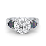 Three Stone Ring Round Simulated Rainbow Cubic Zirconia 925 Sterling Silver