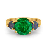 Three Stone Ring Round Simulated Rainbow Cubic Zirconia 925 Sterling Silver