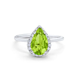 Halo Teardrop Pear Engagement Ring Simulated Cubic Zirconia 925 Sterling Silver