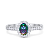 Halo Art Deco Floral Wedding Engagement Ring Oval Cubic Zirconia 925 Sterling Silver Choose Color