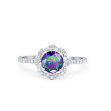 Art Deco Halo Wedding Engagement Ring Floral Round Cubic Zirconia 925 Sterling Silver Choose Color