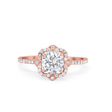 Art Deco Halo Wedding Engagement Ring Floral Round Cubic Zirconia 925 Sterling Silver Choose Color