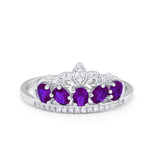 Crown Ring Oval Round Cubic Zirconia 925 Sterling Silver King Crown Princess