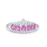 Crown Ring Oval Round Cubic Zirconia 925 Sterling Silver King Crown Princess