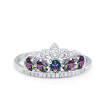 Crown Ring Oval Round Cubic Zirconia 925 Sterling Silver King Crown Princess