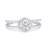 Halo Wedding Engagement Ring Split Shank 925 Sterling Silver 6 Prong Round Cubic Zirconia