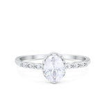 Oval Art Deco Vintage Style Engagement Ring Wedding Cubic Zirconia 925 Sterling Silver Choose Color