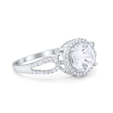 Halo Split Shank Wedding Engagement Ring Round Cubic Zirconia 925 Sterling Silver