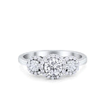 Three Stone Halo Wedding Engagement Promise Ring Simulated Cubic Zirconia 925 Sterling Silver