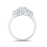 Three Stone Halo Wedding Engagement Promise Ring Simulated Cubic Zirconia 925 Sterling Silver