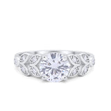 Art Deco Flower Wedding Engagement Ring Round Cubic Zirconia 925 Sterling Silver Choose Color